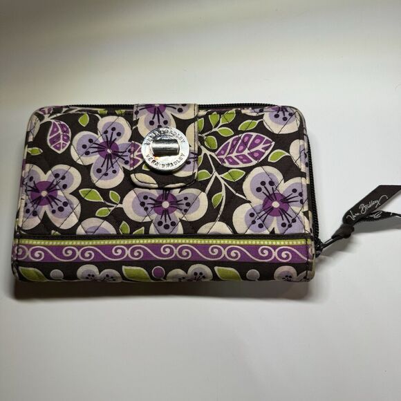 Vera Bradley Plum Petals Floral Turnlock Wallet Retired Print EUC - Picture 1 of 7